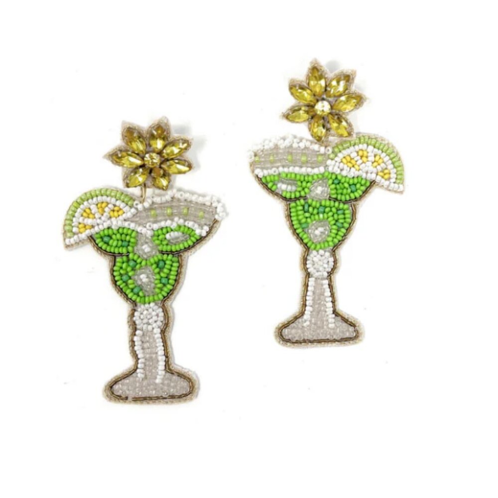 💚🍹 Hand Beaded Margarita Earrings 🍹💚